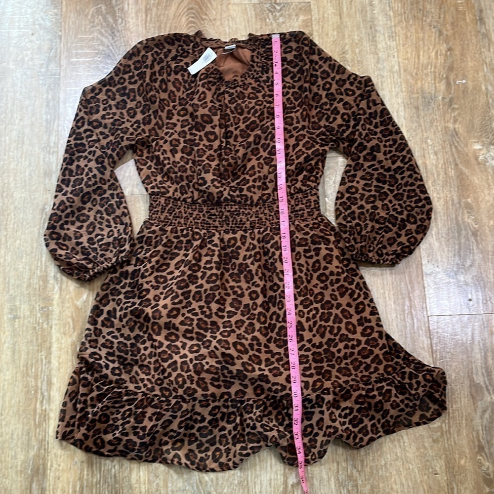 NWT New Old Navy Animal Print Smocked Long Sleeve Mini Dress Size Small Lined - Picture 13 of 14